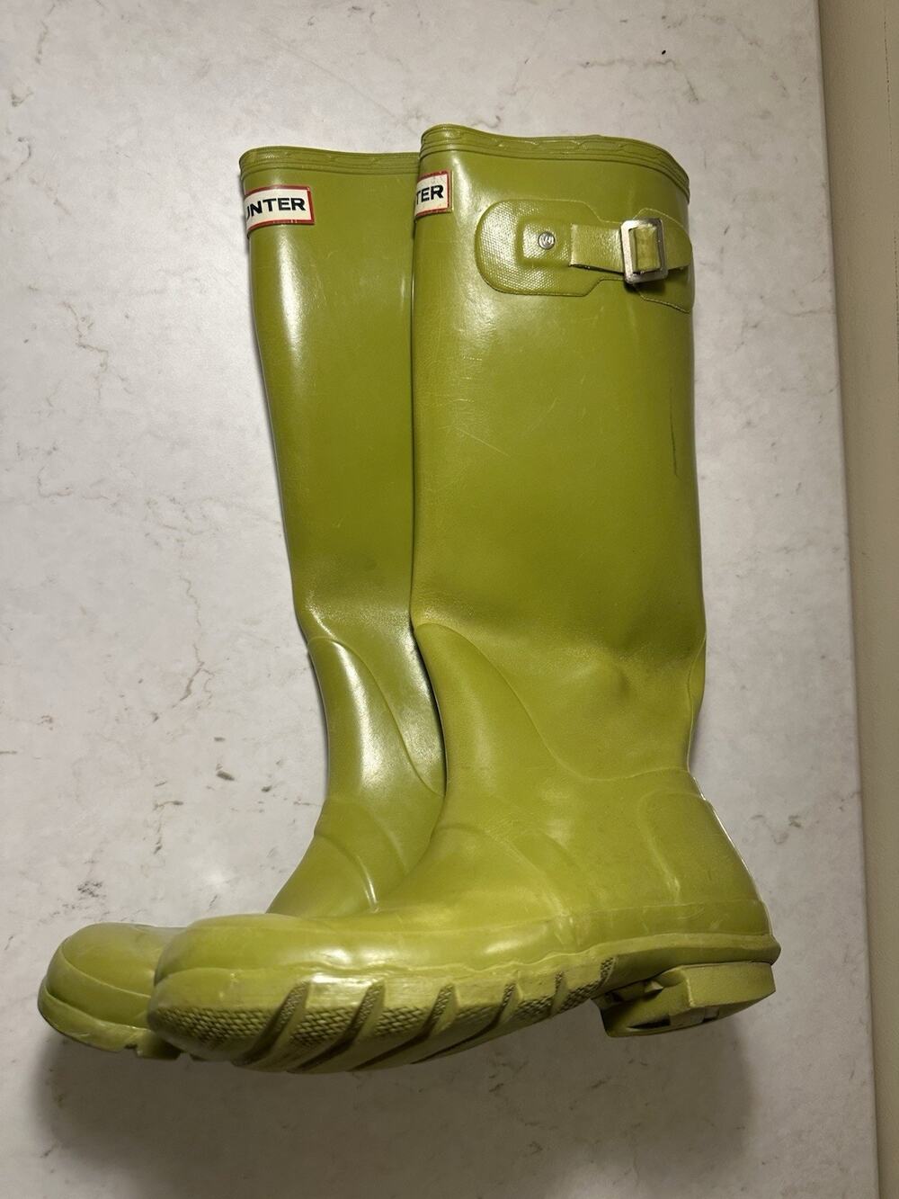 Hunter Original Tall Gloss Rain Boots Green Women’s 7 W23616 AS IS Repair
